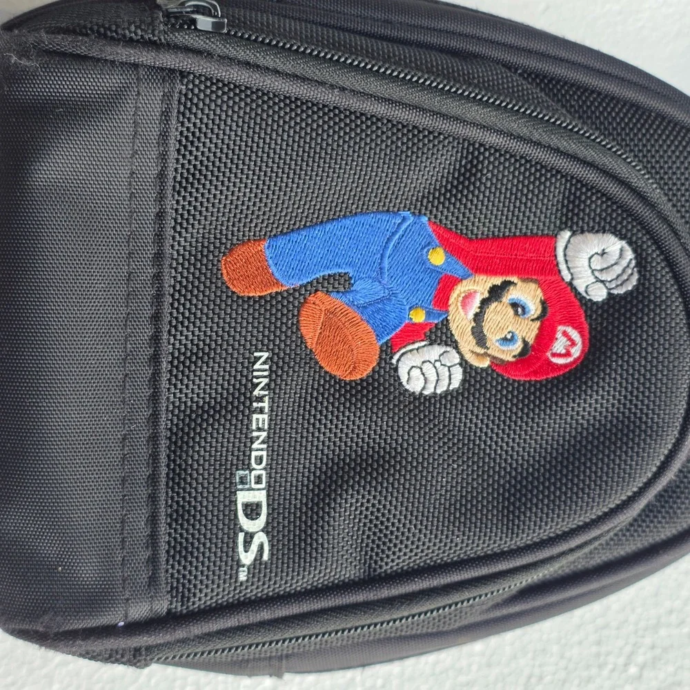 Nintendo DS Super Mario Embroidered Canvas Carrying Case Black Crossbody Bag
